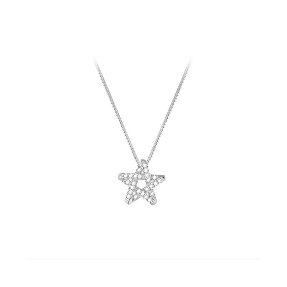 (White gold) Five-pointed star necklace, a fashionable and personalized women's necklace with a five-pointed star collarbone chain and a hollowed-out
