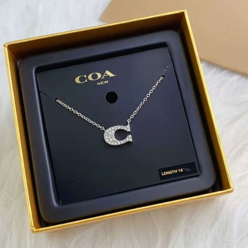 (White and gold necklace) C-shaped full diamond necklace and bracelet for women, fashionable, simple, elegant and high-end. 100 design collarbone chai