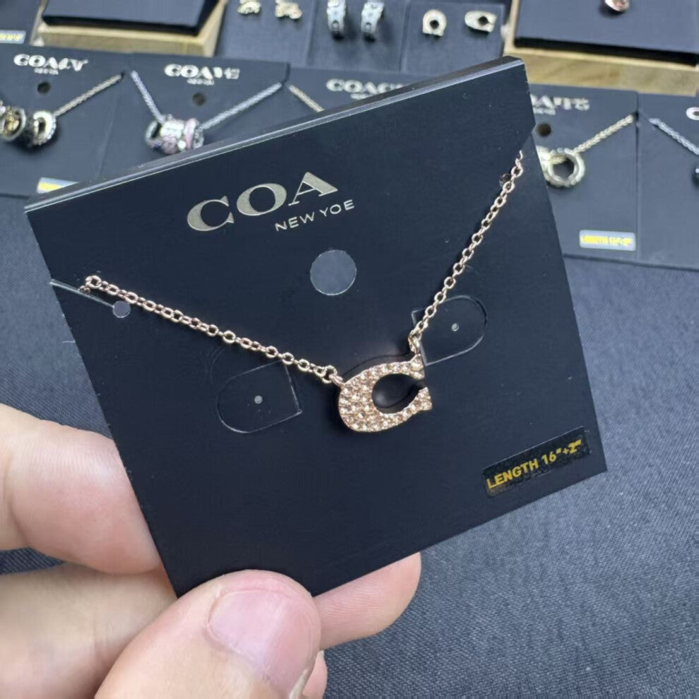 (Rose gold necklace) C-shaped full diamond necklace and bracelet for women, fashionable, simple, elegant and high-end. 100 design collarbone chain