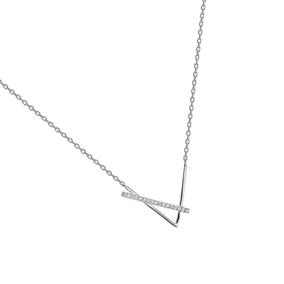 (White Gold) Women Necklace Geometric Collar Bone Engagement Adjustable Choker