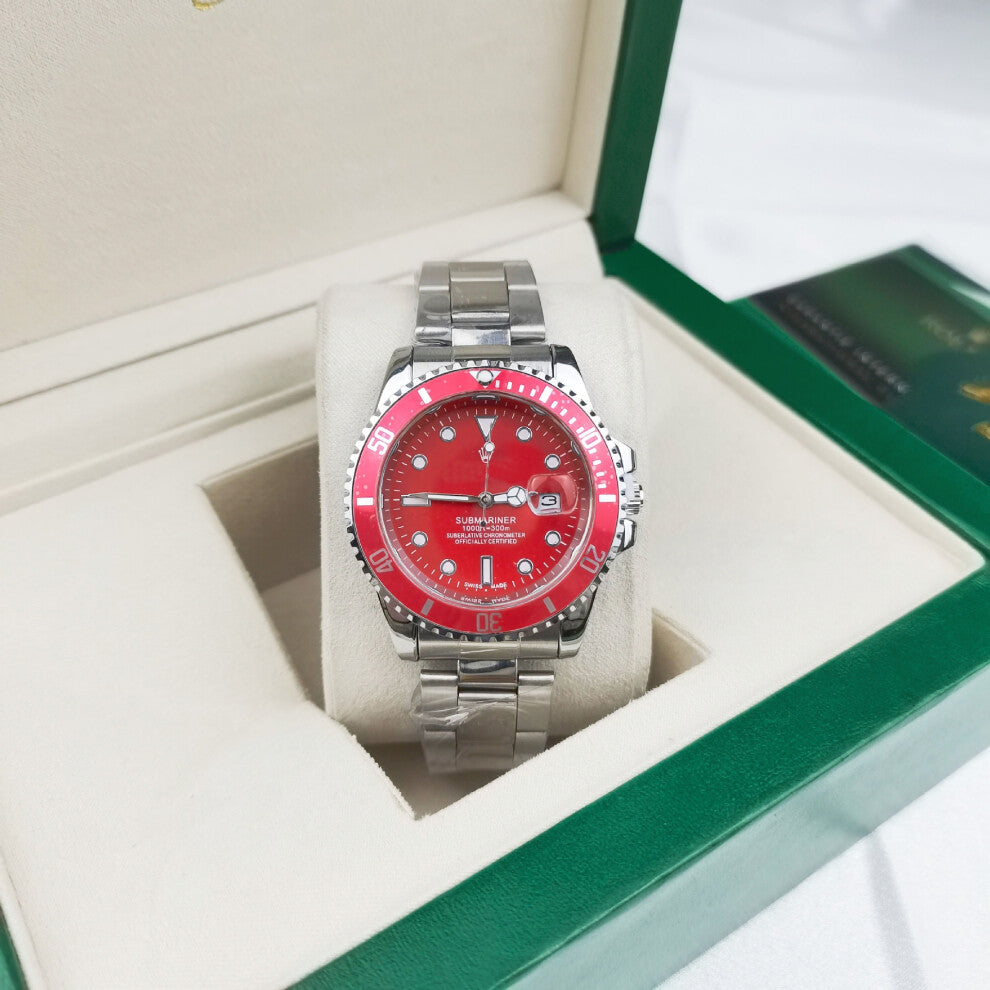 (9) Green, black and blue solid steel band luminous waterproof quartz watch with Japanese imported movement