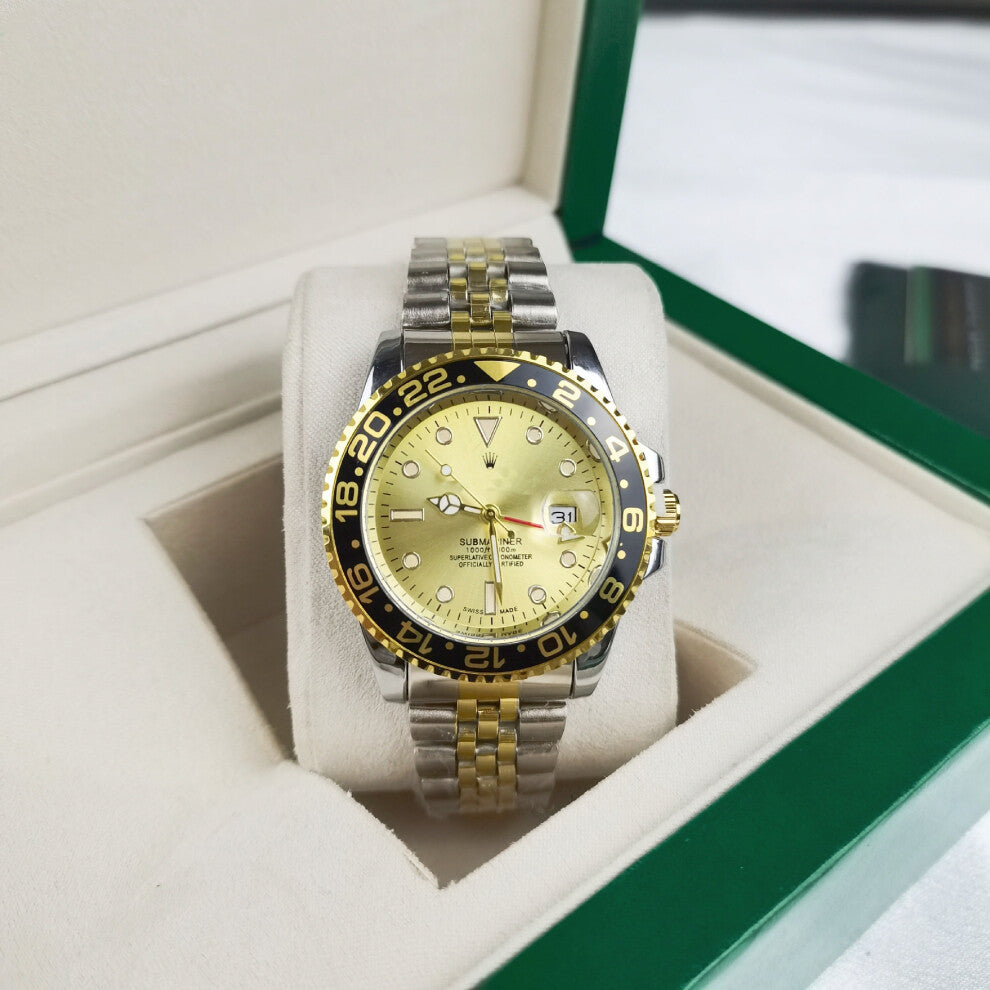 (32) Green, black and blue solid steel band luminous waterproof quartz watch with Japanese imported movement