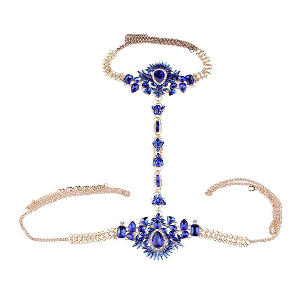 (Blue) Crystal Body Chain Waist Necklace Charming Necklaces Accessories