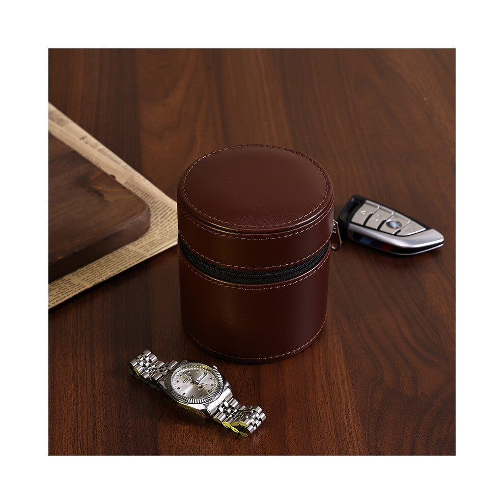 (C, Coffee-colored) Portable small watch packaging, travel mini watch bag, zipper jewelry packaging box, portable watch storage box