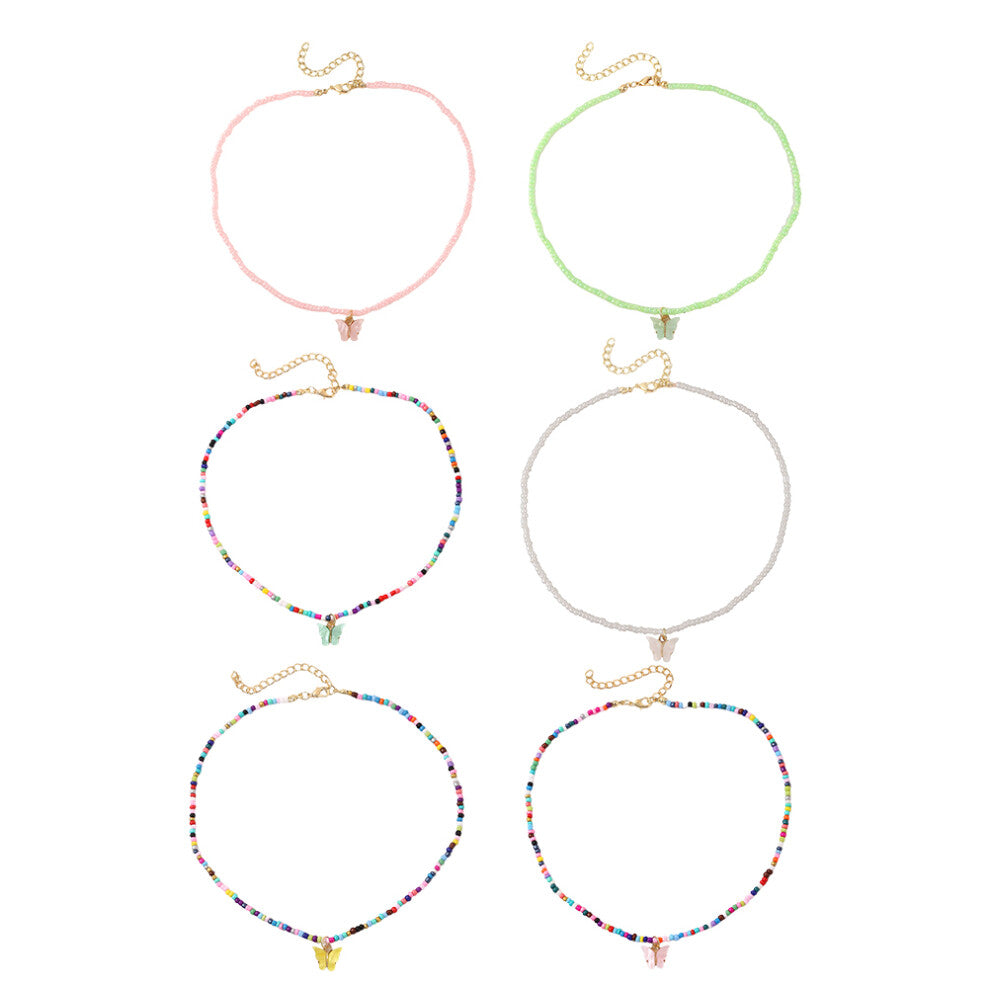 6 Pcs Women's Accessories Jewelry Beaded Necklace Colorful Rice