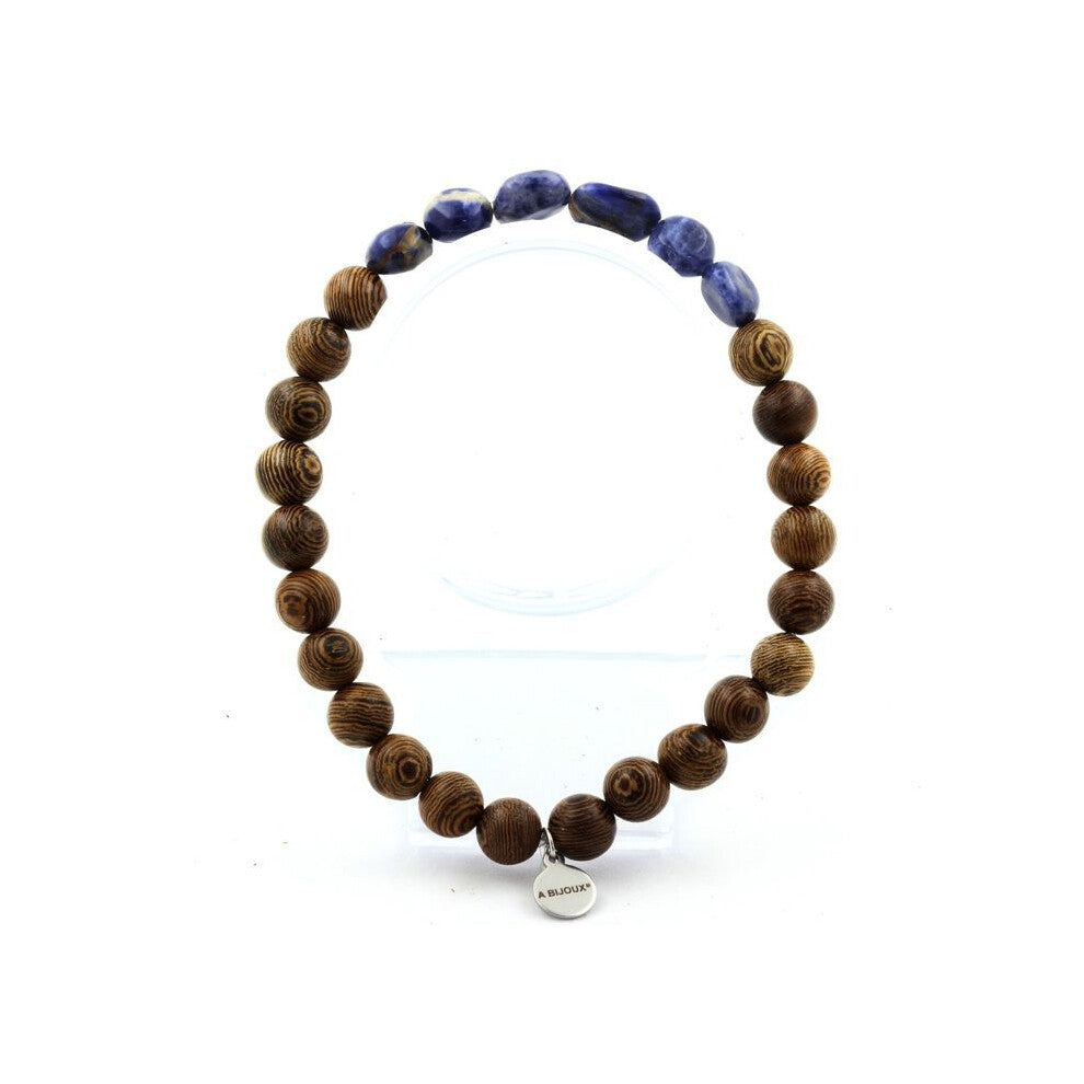 Stones and Minerals. Sodalite bracelet from Brazil + 8 mm wooden beads. Made in France.