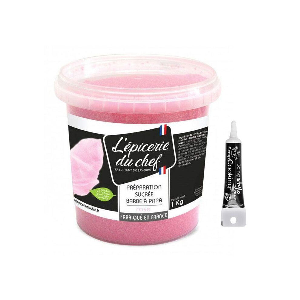 Pink cotton candy sugar 1 kg + Black icing pen