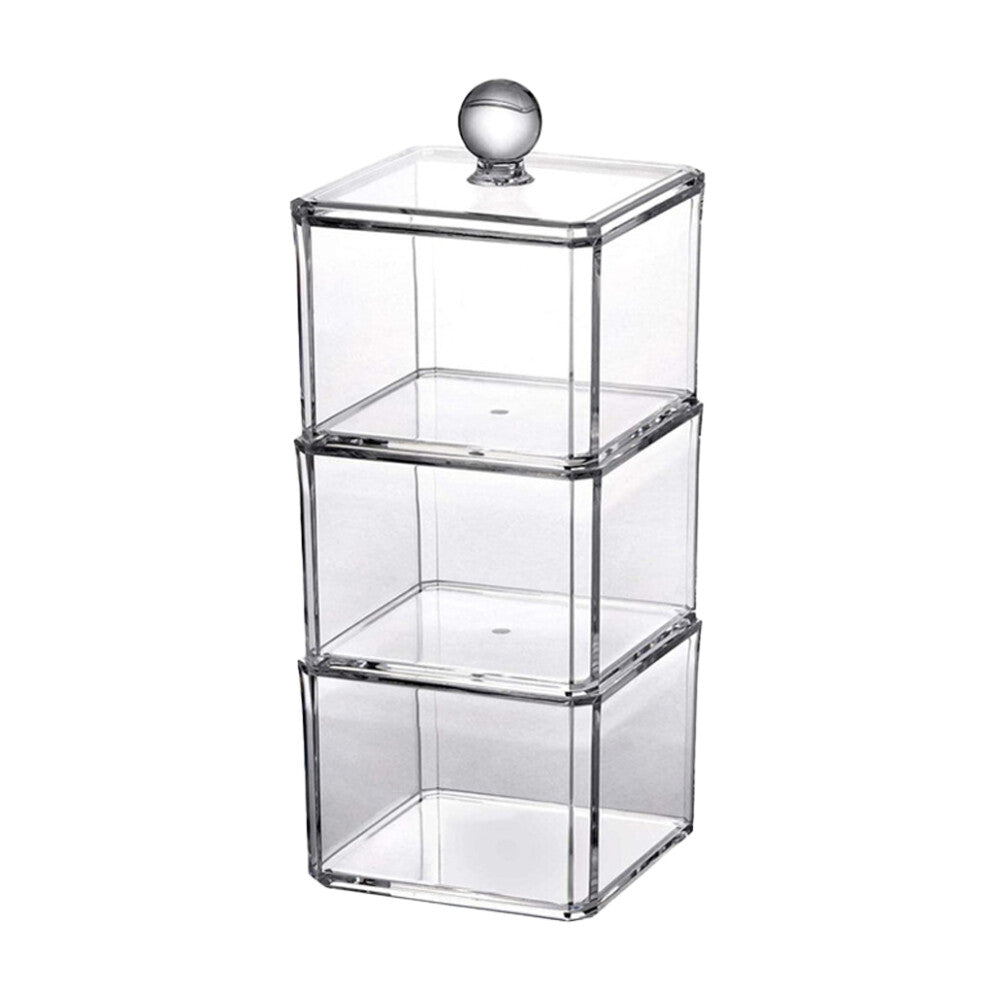 Storage Box Holder 3-layers Case Acrylic Jewelry Cotton Pad Desktop