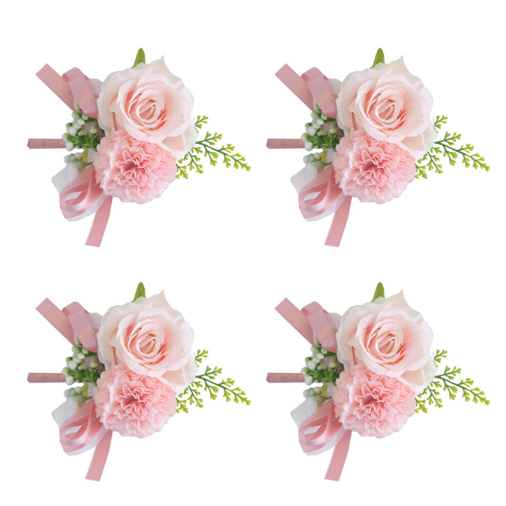 4Pcs Artificial Flower Boutonniere Brooch Charming Corsages Ceremony