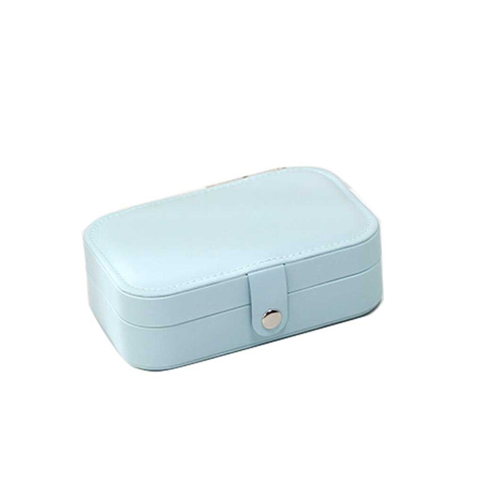 (Blue) Jewellery Storage Box Portable Dual Layer Bracelet Jewelry Case