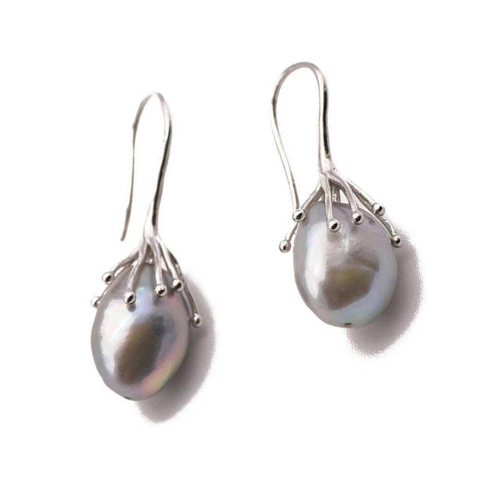 Natural Gray Pearl Earrings Silver Dangle Jewelry Gifts Engagement
