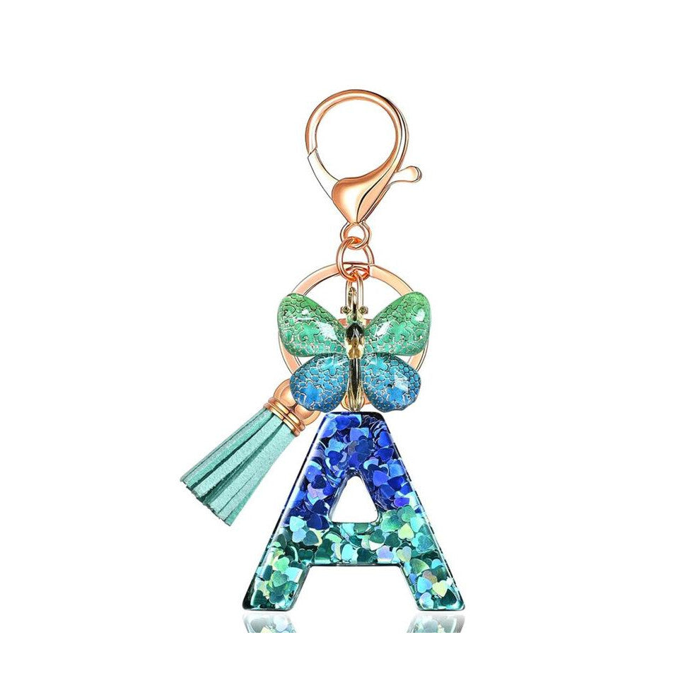 (Green, T) Cute Butterfly & Letter Design Keychain, Fashionable Resin Pendant with Ring, Bag Backpack and Car Hanging Charm, Perfect Daily Use Gift fo