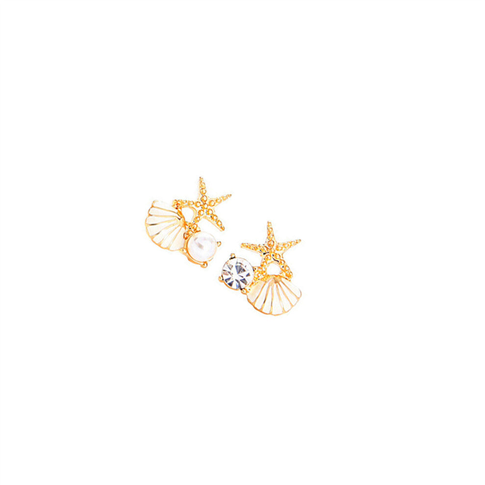 (Gold White) 1 Pair Female Earring Ear Stud Fashion Crystal Earrings Jewellery