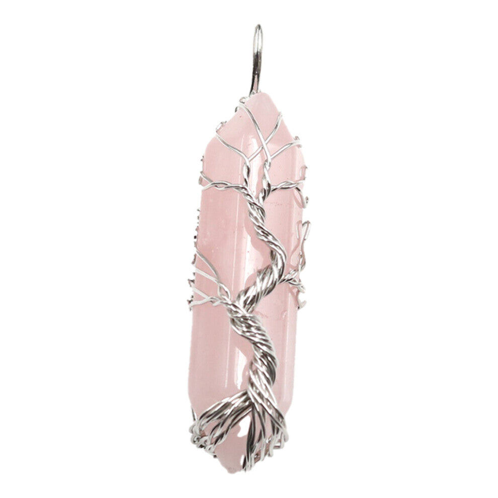(Pink Crystal) Crystal Column Pendants Hexagonal Accessory Charms Spacer Wire Wrap