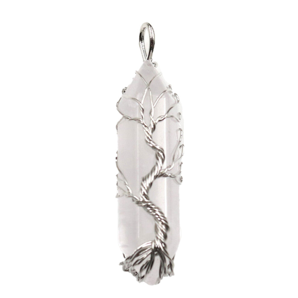 (White Crystal) Crystal Column Pendant Hexagonal Accessory Charms Spacers Wire Wrap
