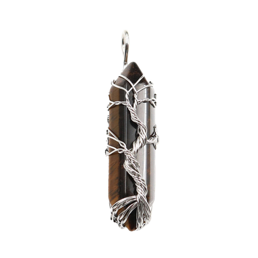 (Tiger Eye Stone) Crystal Column Pendant Hexagonal Accessory Charms Spacers Wire Wrap