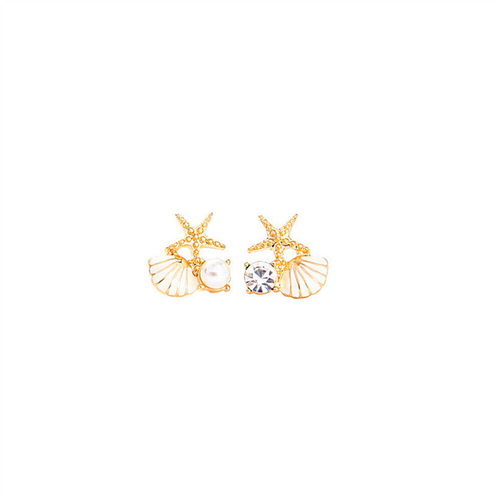 (Gold White) 1 Pair Female Earring Zinc Alloy Ear Stud Earrings Jewellery Daily