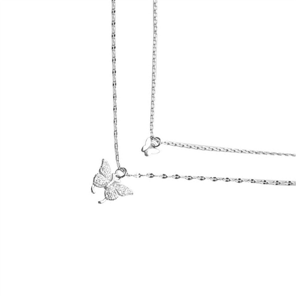 (White Gold) Female Necklace Double Layer Pendant Copper Plated Chokers Jewellery