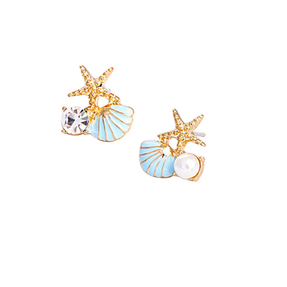 (Gold Blue) 1 Pair Female Earring Ear Stud Sparkling Earrings Jewellery Engagement