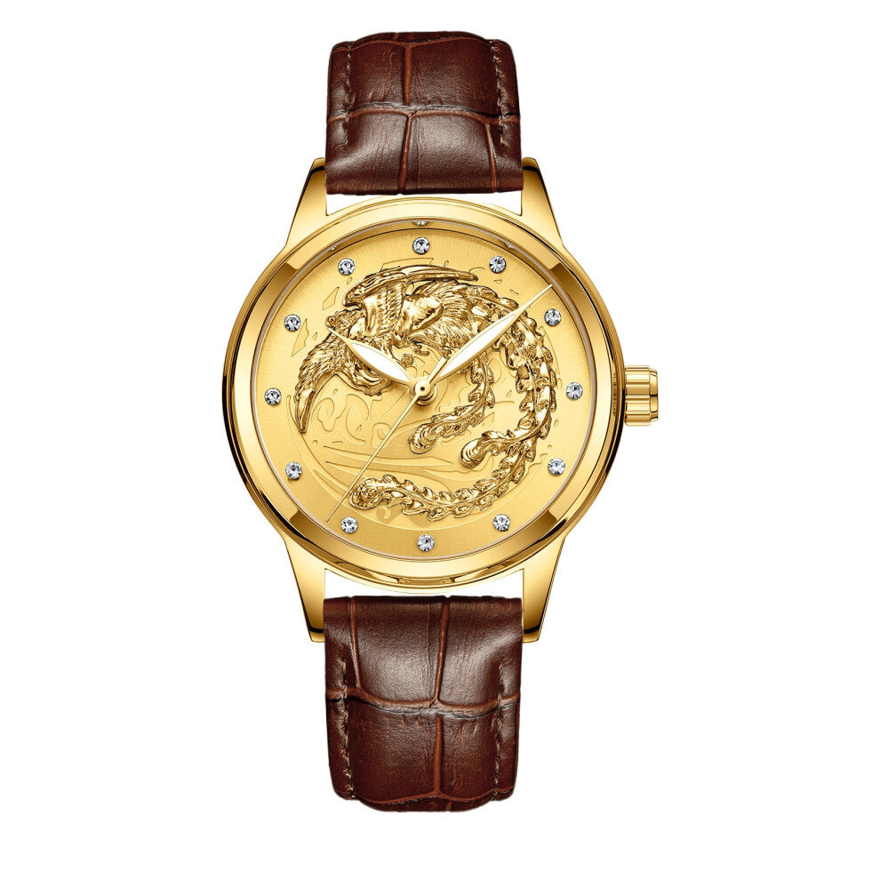 (Brown skin - all gold - gold surface, Female style) Non-mechanical watches, women's watches, waterproof luminous watches, quartz dragon watches, fash