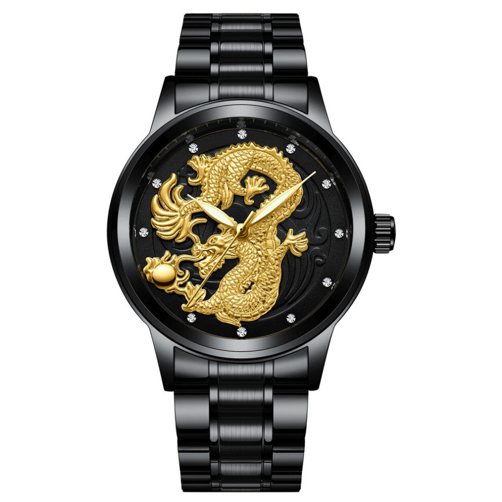(Black steel - Black surface, Male style) Non-mechanical watches, women's watches, waterproof luminous watches, quartz dragon watches, fashionable cou