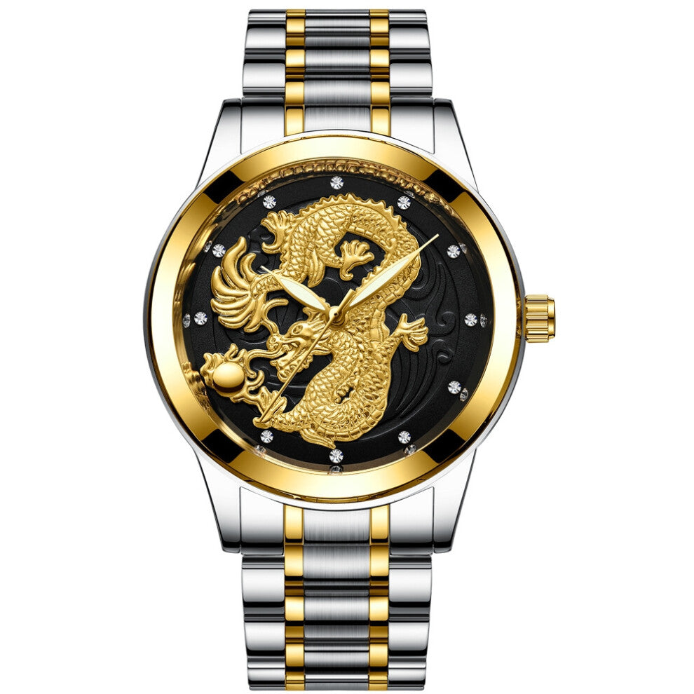 (Interlaced gold - black face, Male style) Non-mechanical watches, women's watches, waterproof luminous watches, quartz dragon watches, fashionable co