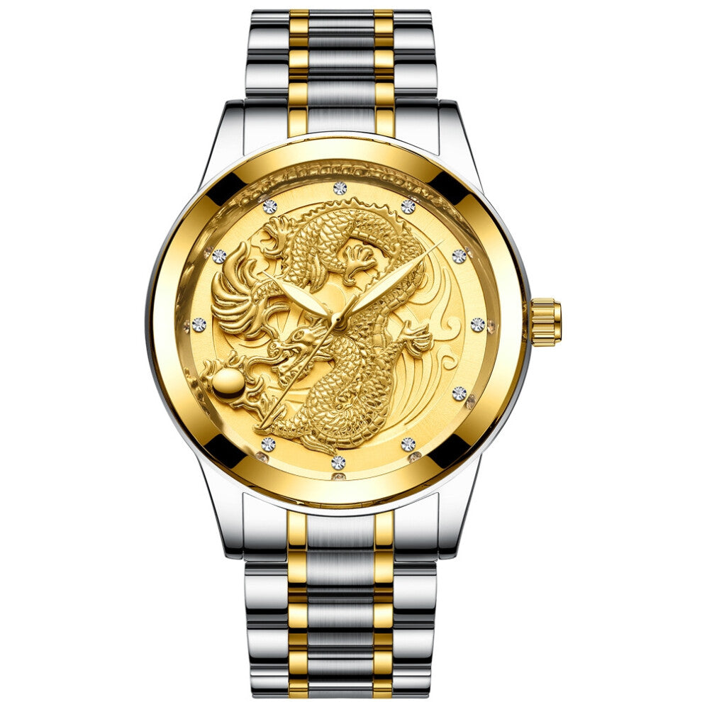 (Interlaced gold - gold surface, Male style) Non-mechanical watches, women's watches, waterproof luminous watches, quartz dragon watches, fashionable