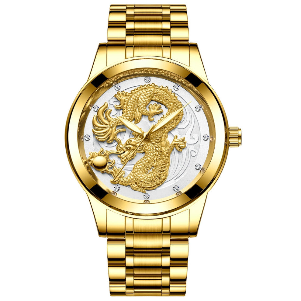 (All-gold - white flour, Male style) Non-mechanical watches, women's watches, waterproof luminous watches, quartz dragon watches, fashionable couple w