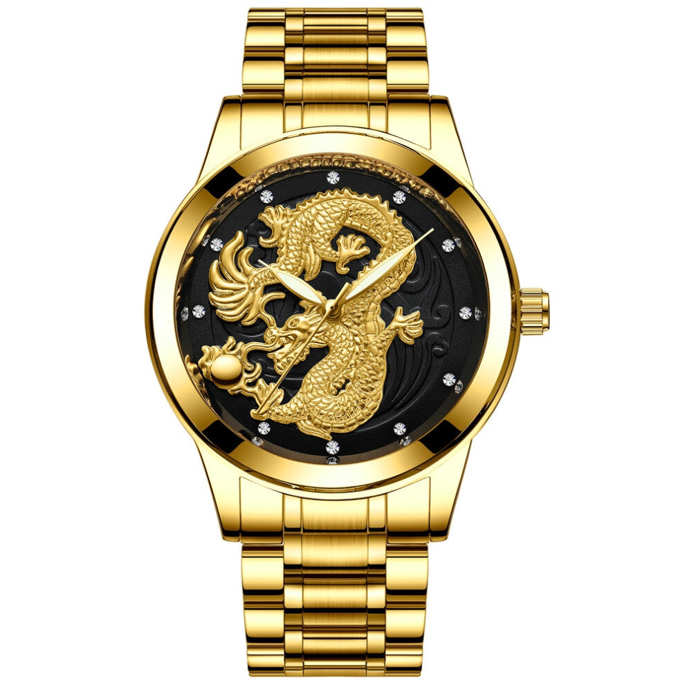 (All gold - black surface, Male style) Non-mechanical watches, women's watches, waterproof luminous watches, quartz dragon watches, fashionable couple