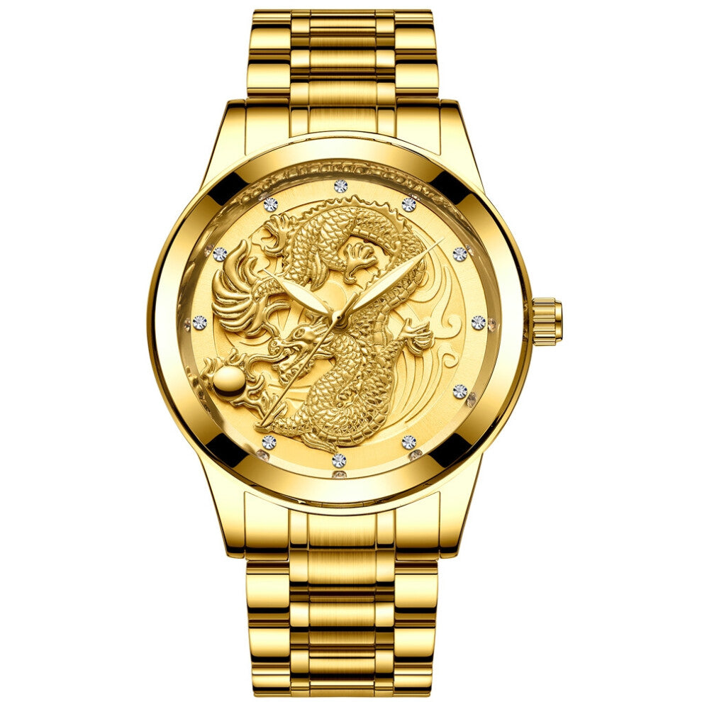 (All gold - gold surface, Male style) Non-mechanical watches, women's watches, waterproof luminous watches, quartz dragon watches, fashionable couple