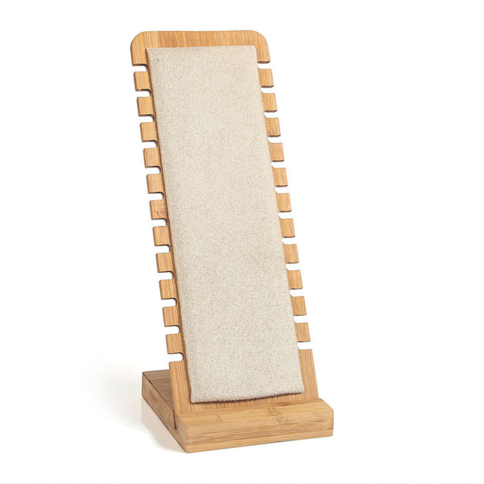 (Beige) Bamboo Jewelry Display Stand Necklace Choker Jewellery Holder Dresser