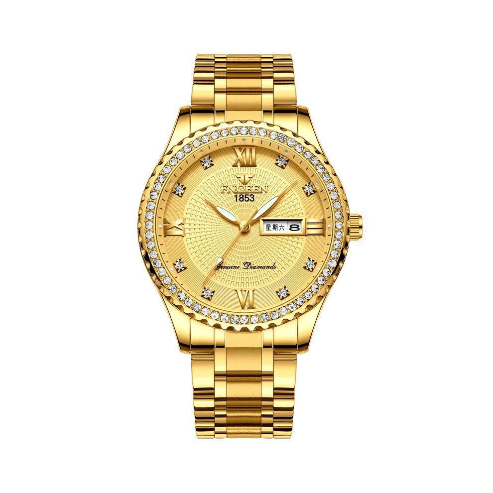 (? Steel sheet Strip ? All gold - gold surface) Men's gold-plated non-mechanical watches, stainless steel luminous waterproof gold men's watch brand t