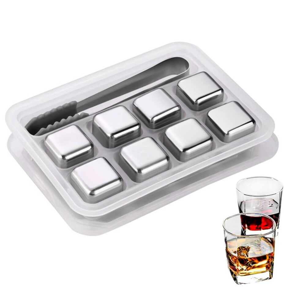 Pack of 8 reusable stainless steel ice cubes cooling stones for whiskey wine beer juice cool drinks
