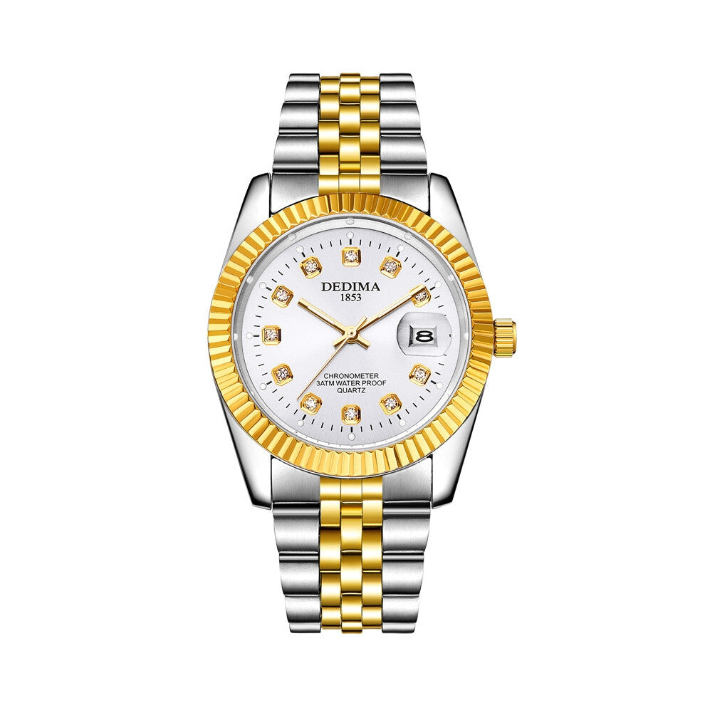 (Male style, Style A) Fashionable couple steel band watches, waterproof high-end gold watches for men and women, student calendar, interlaced gold