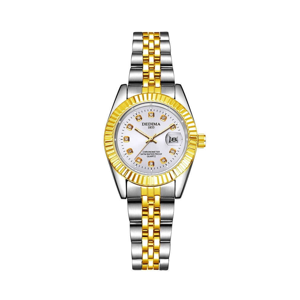 (Female style, Style AA) Fashionable couple steel band watches, waterproof high-end gold watches for men and women, student calendar, interlaced gold