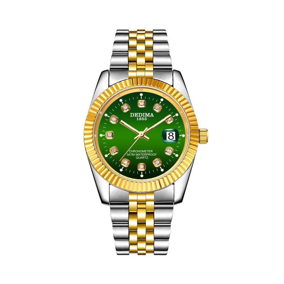 (Male style, Style E) Fashionable couple steel band watches, waterproof high-end gold watches for men and women, student calendar, interlaced gold