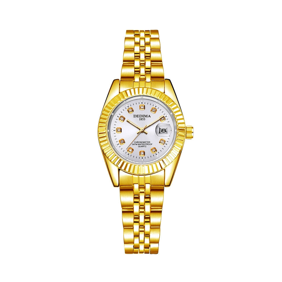 (Female style, Style HH) Fashionable couple steel band watches, waterproof high-end gold watches for men and women, student calendar, interlaced gold