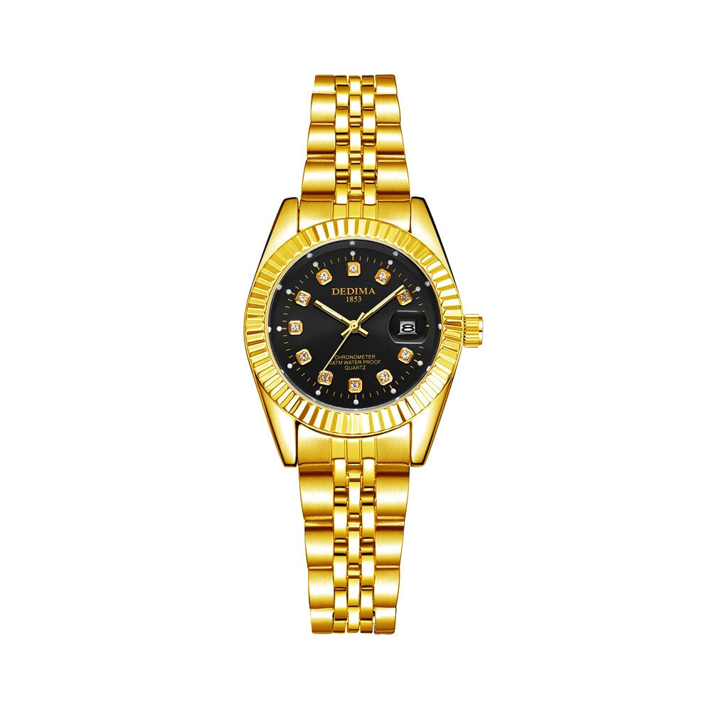 (Female style, Style II) Fashionable couple steel band watches, waterproof high-end gold watches for men and women, student calendar, interlaced gold