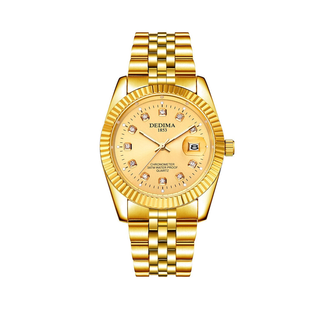 (Male style, Style J) Fashionable couple steel band watches, waterproof high-end gold watches for men and women, student calendar, interlaced gold