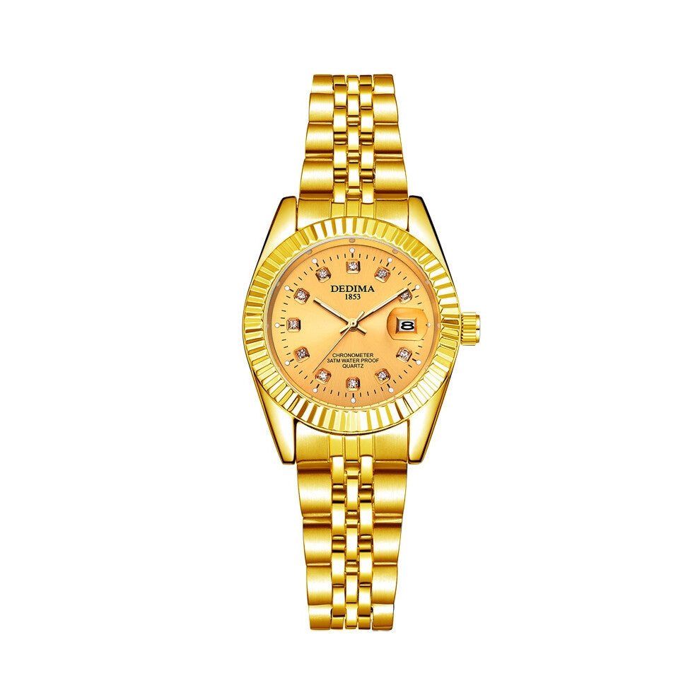 (Female style, Style JJ) Fashionable couple steel band watches, waterproof high-end gold watches for men and women, student calendar, interlaced gold