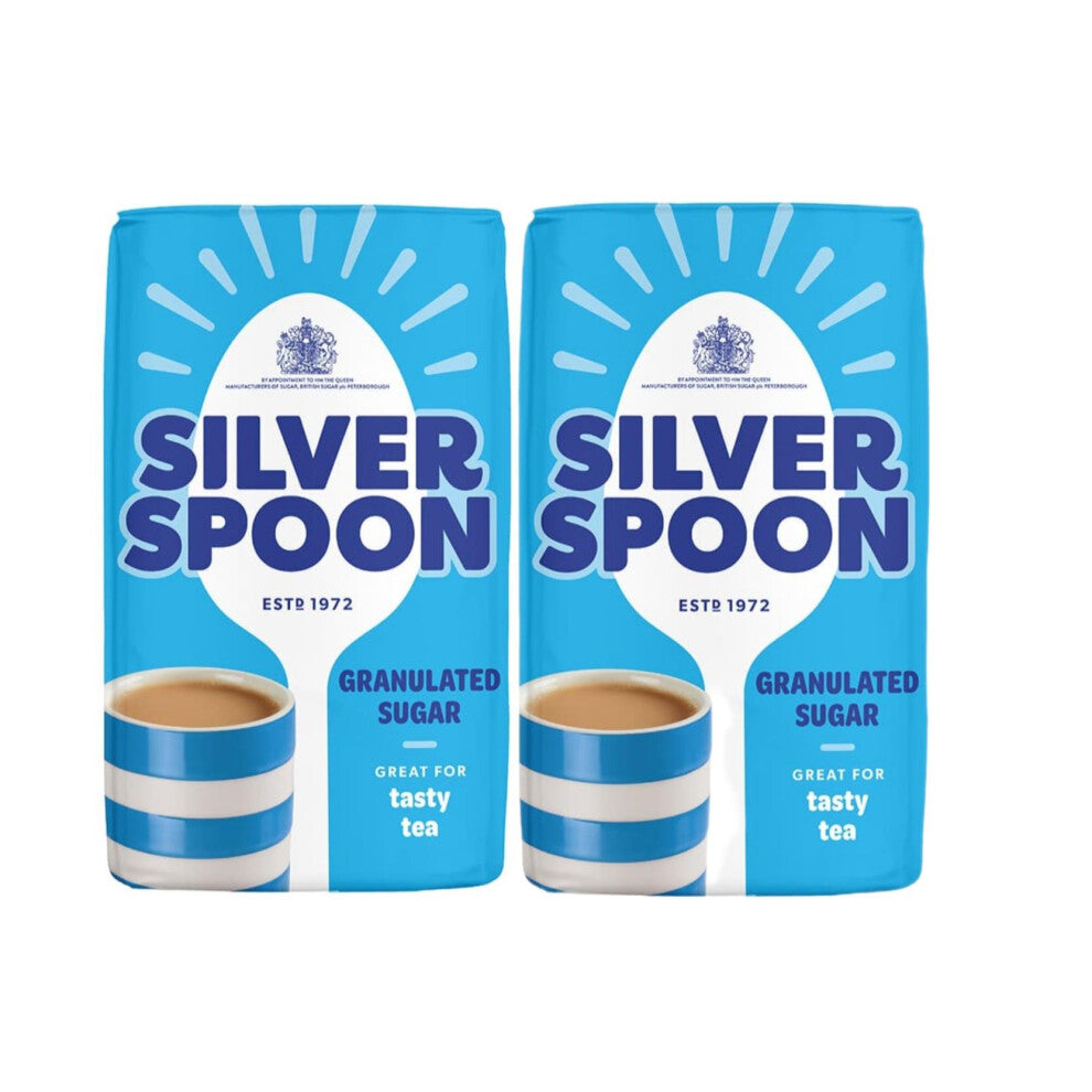 Silver Spoon Granulated Sugar – 1kg (Pack of 2)| 100% British Sugar Beet | Everyday Sweetener for Tea, Coffee, Baking & Cooking | Natural & Pure