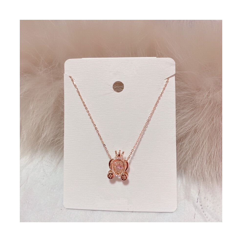 (Rose gold) Crown Pumpkin car necklace, lively pendant, Beating heart, fashionable forest-style collarbone chain, Valentine's Day gift