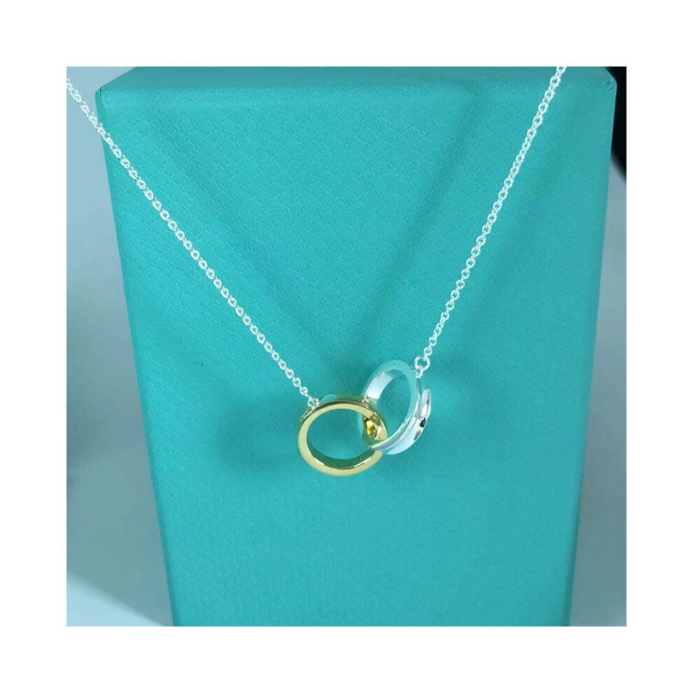 (Golden yellow) Double-ring circle necklace for women, simple and classic letter pendant collarbone chain, fashionable and versatile, individual and e
