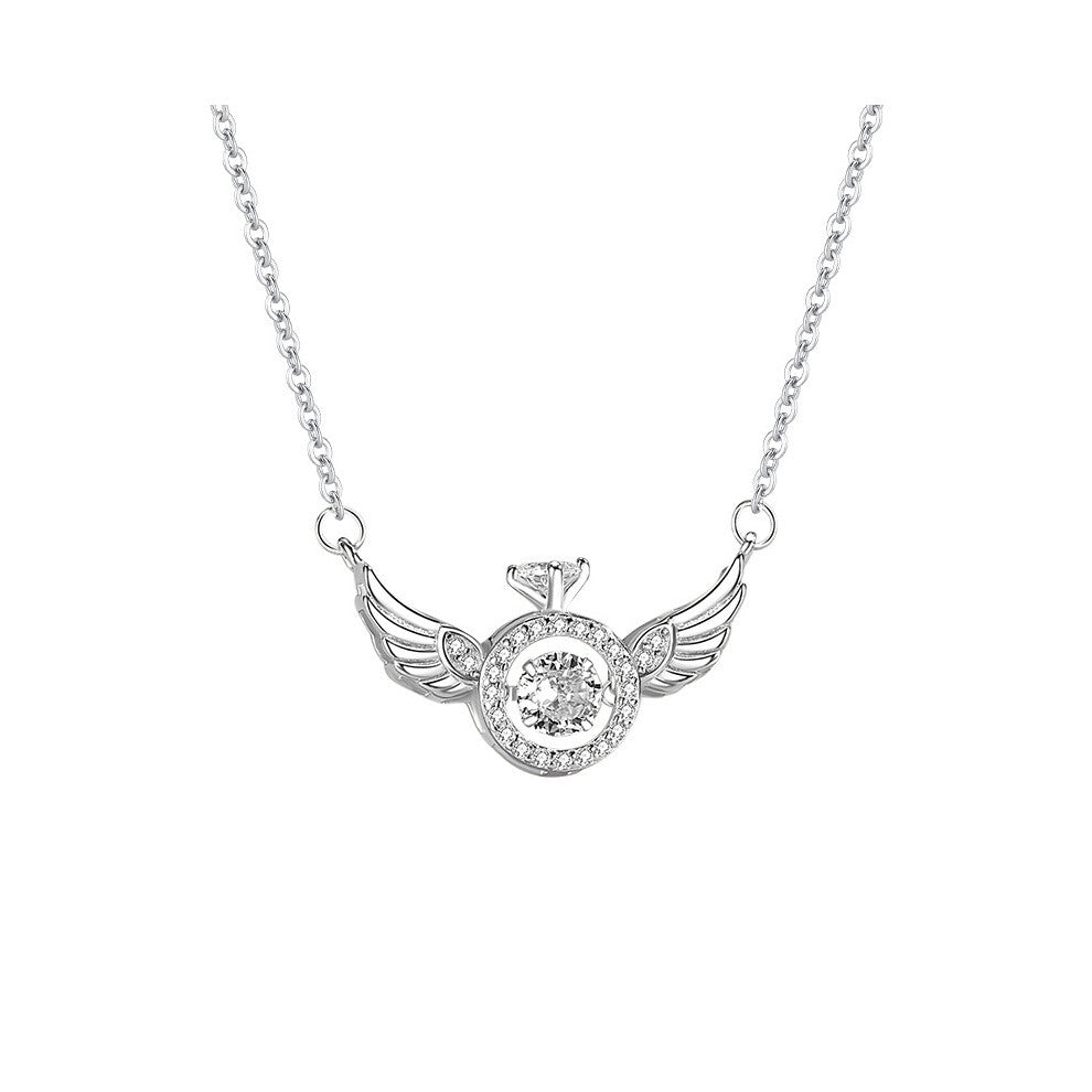(White gold) Angel Wing Necklace, women's dynamic pendant, Beating Heart, fashionable forest-style collarbone chain, a Valentine's Day gift for your g