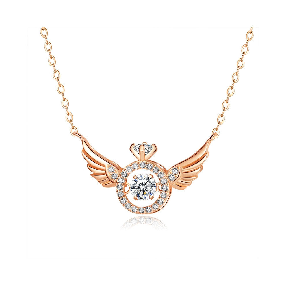 (Rose gold) Angel Wing Necklace, women's dynamic pendant, Beating Heart, fashionable forest-style collarbone chain, a Valentine's Day gift for your gi
