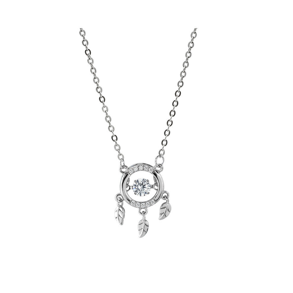 (White gold) The beating heart feather hollowed-out dynamic pendant collarbone chain is a high-end and elegant birthday gift