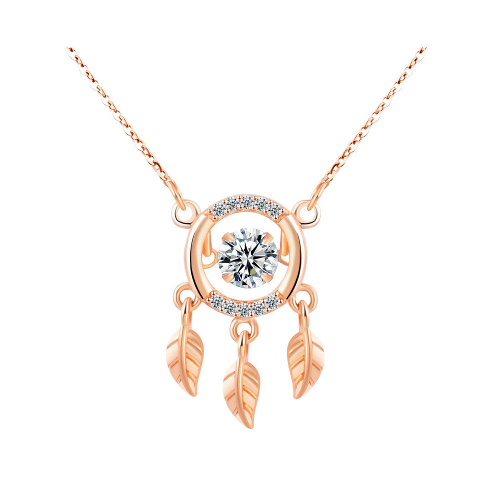 (Rose gold) The beating heart feather hollowed-out dynamic pendant collarbone chain is a high-end and elegant birthday gift