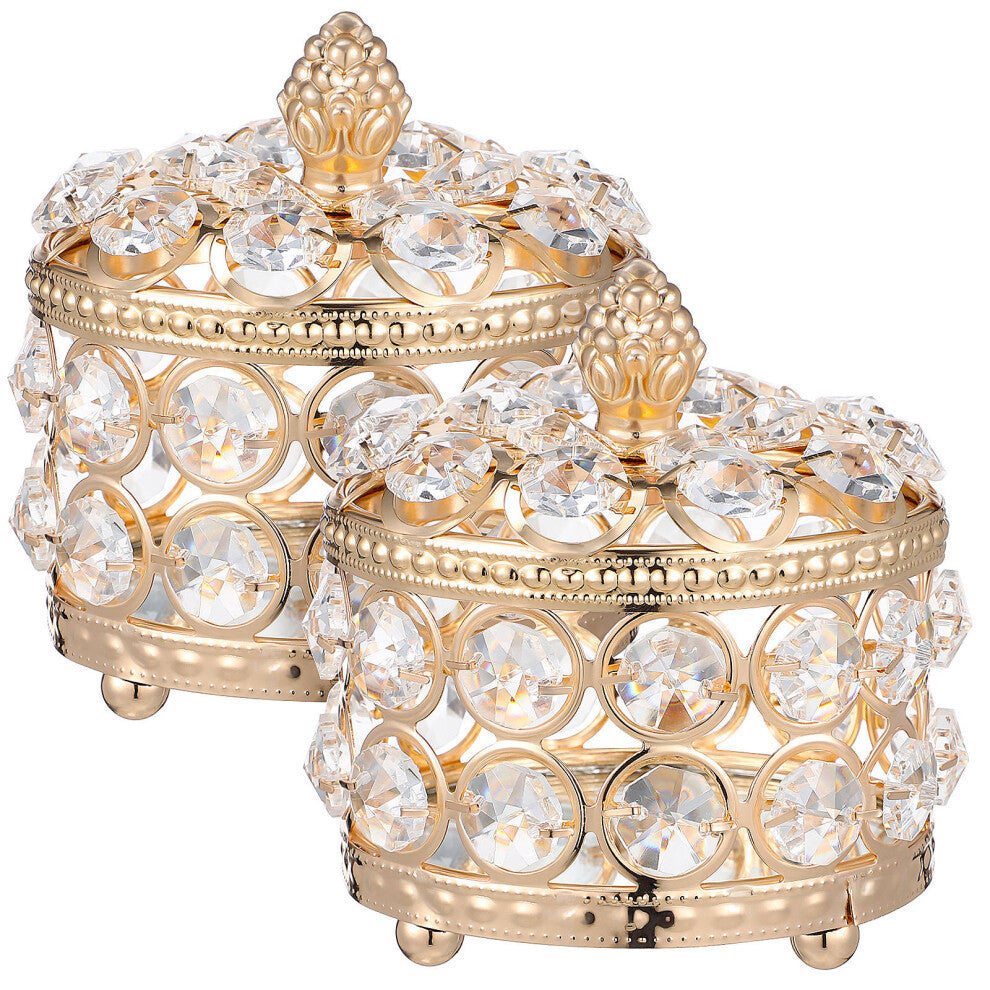 2pcs Crystal Mirrored Jewelry Boxes Ring Earrings Necklace Storage