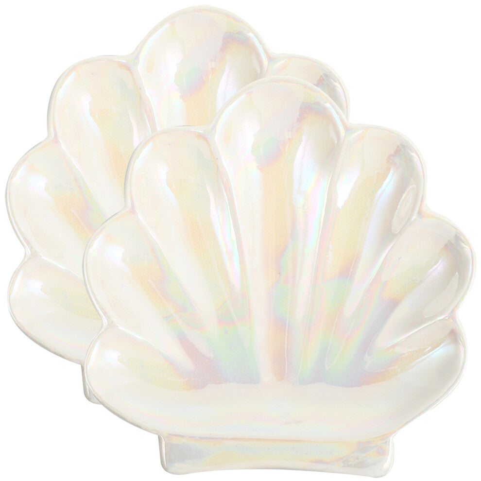 2pcs Shell Shaped Ceramic Trinket Dishes Ring Holders