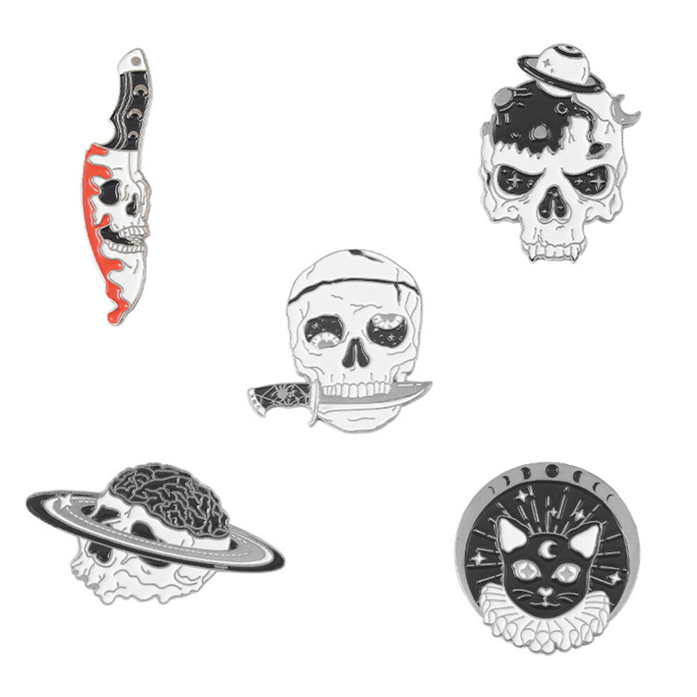5pcs Clothes Brooches Shirt Lapel Pin Skull Backpack Accessory